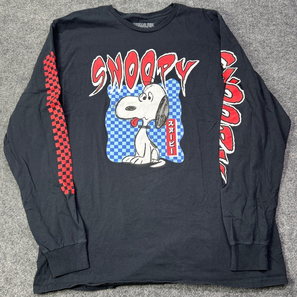 Peanuts Snoopy Long Sleeve Shirt Mens XL Black Graphic Streetwear